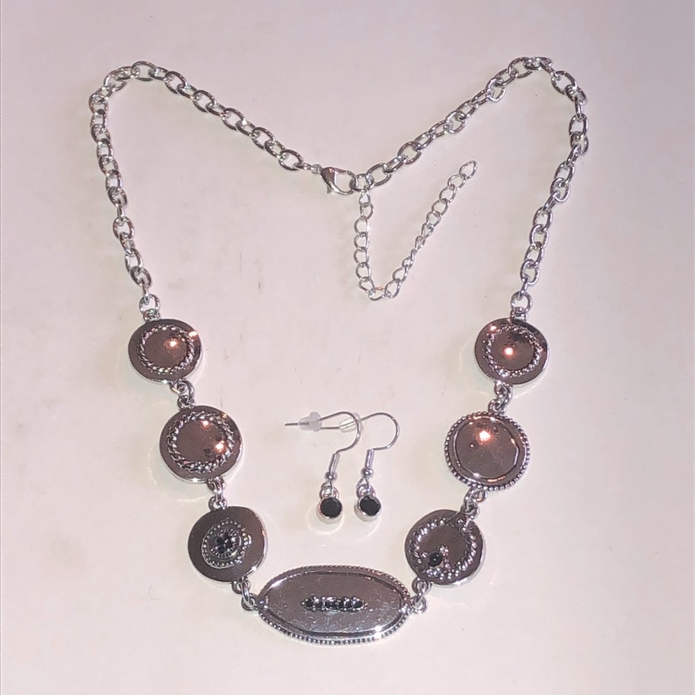 Silver-Tone Boho Statement Necklace and Earrings Set